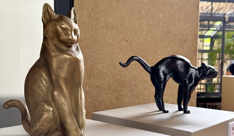 bronze cat sculpture