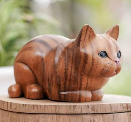 wooden cat sculpture