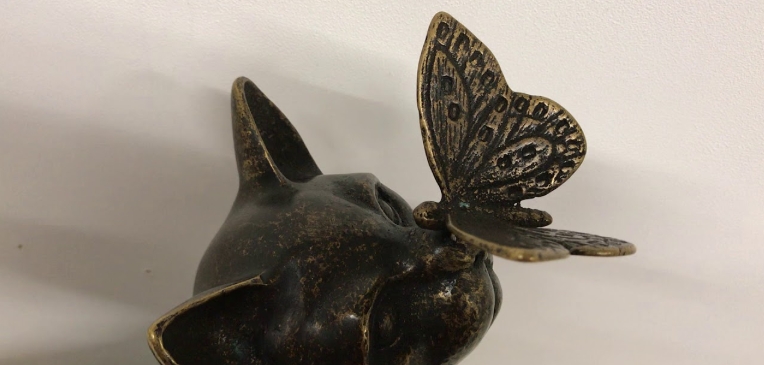 cat with butterfly on nose garden statue