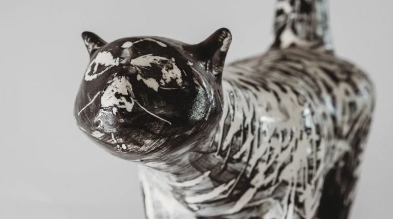 ceramic black cat statue