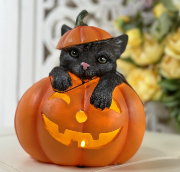cat on a pumpkin statue