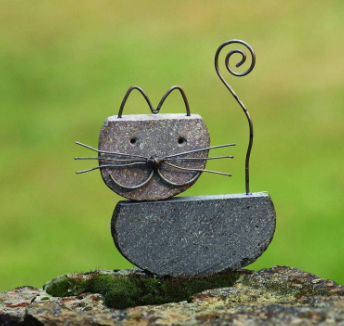 cat river stone garden statue