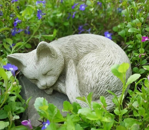 grey cat garden ornament