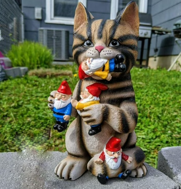 mischievous cat garden gnome statue figurine