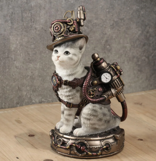 steampunk cat statue