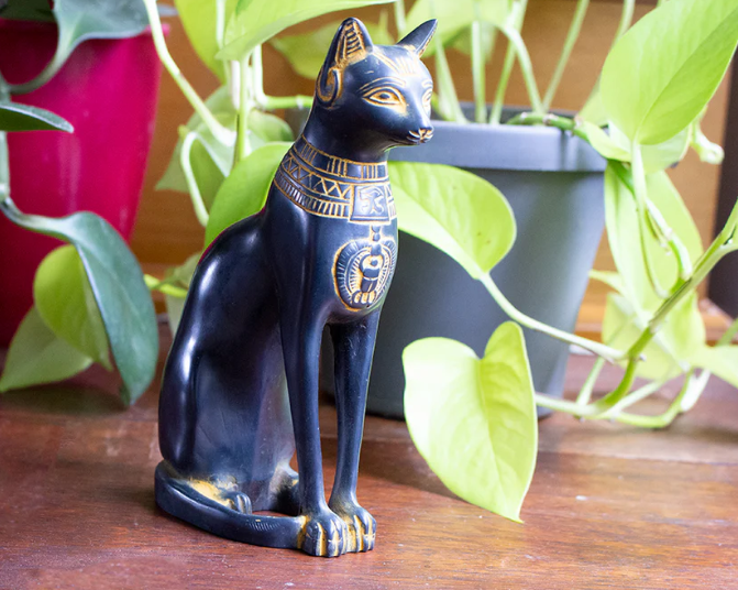 tall black cat statue