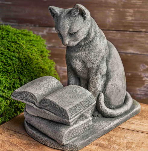reading cat statue