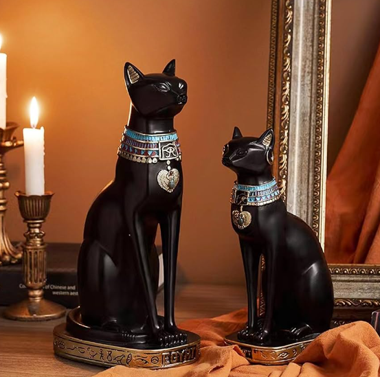 tall black cat statue