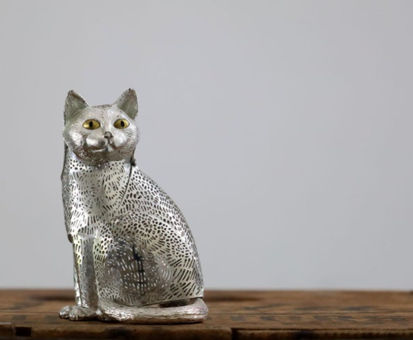 silver cat statue